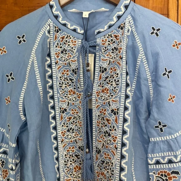 Veronica Beard Rivoli Cropped Embroidered Tassel Tie Balloon Sleeve Jacket - Picture 2 of 4